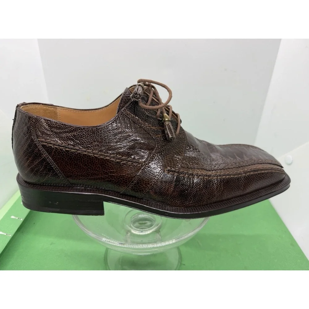 David Eden Mens Genuine Lizard Leather Derby Brown Dress Shoes 8.5 Luxury Spain